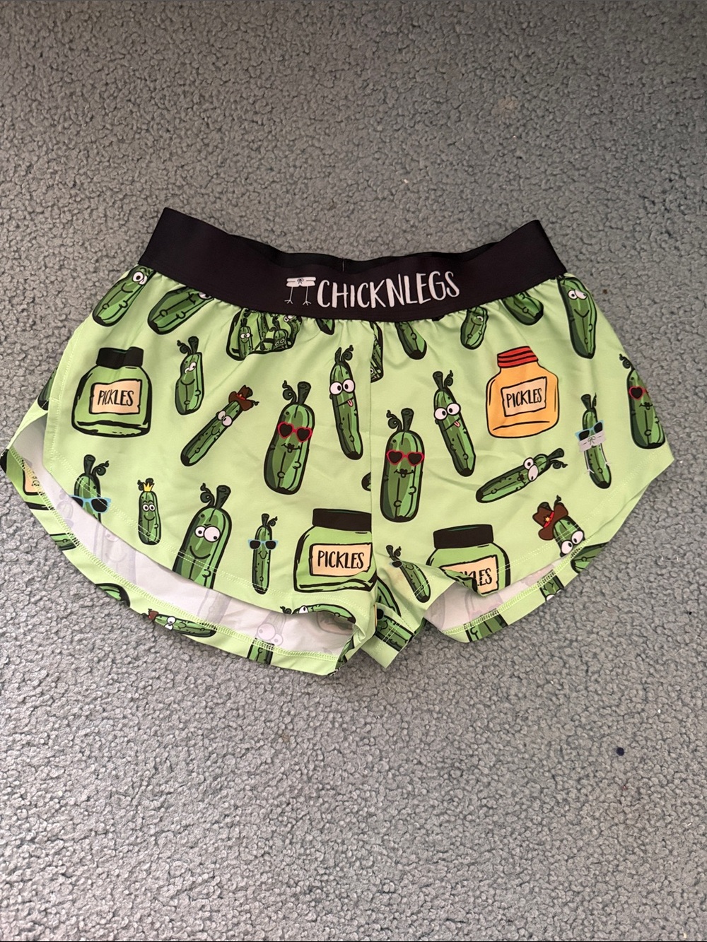 Chicknlegs Women's Light Green Pickle Print Athletic Shorts